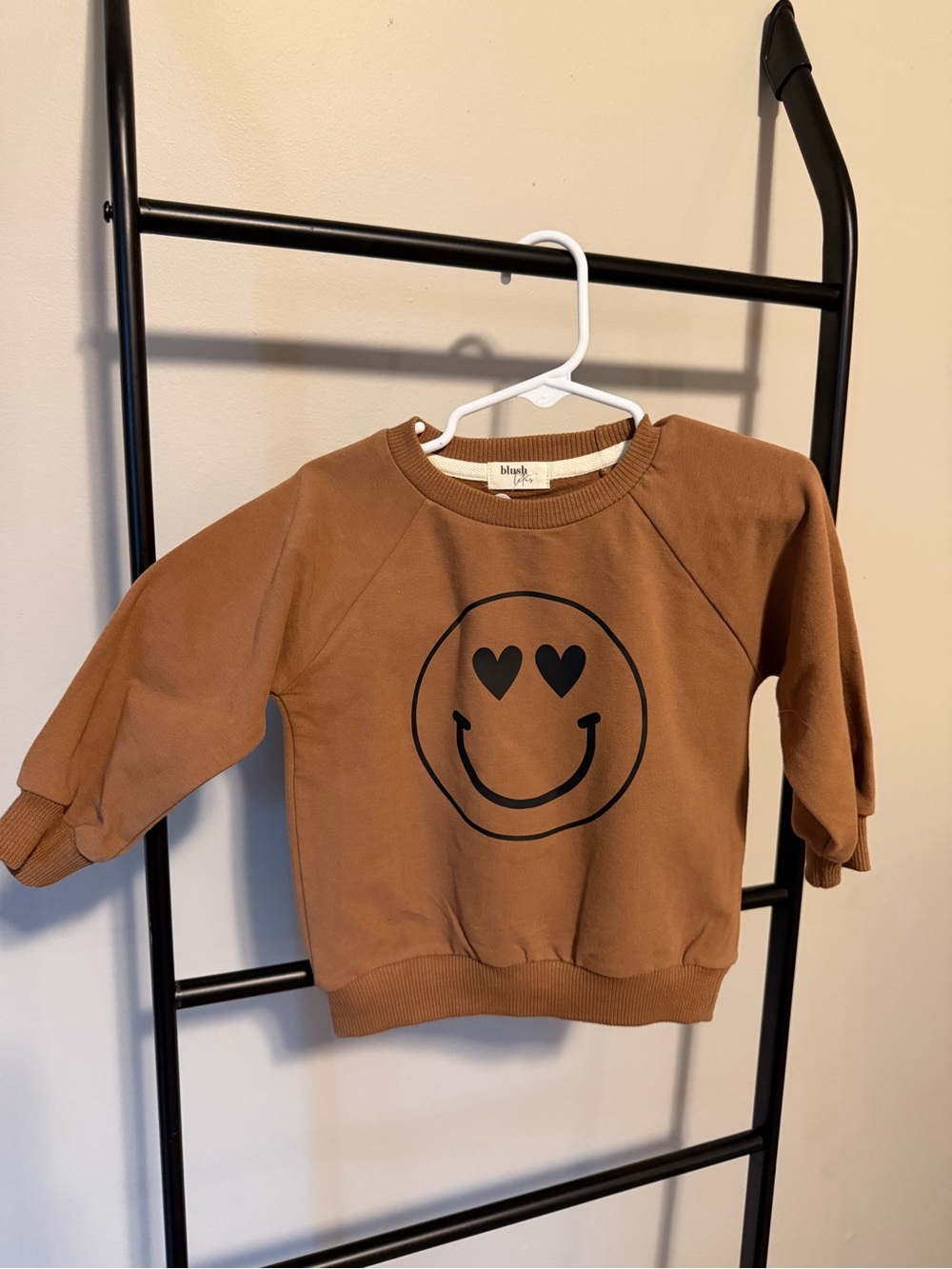 Kids Brown Heart-Eyes Smiley Pullover Sweatshirt